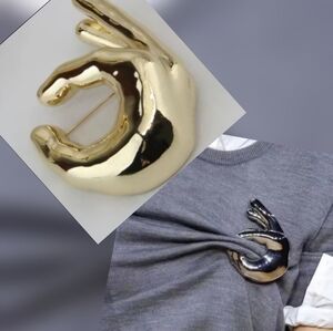 Nwot ZARA Gold Hand Sculptural Ok Brooch